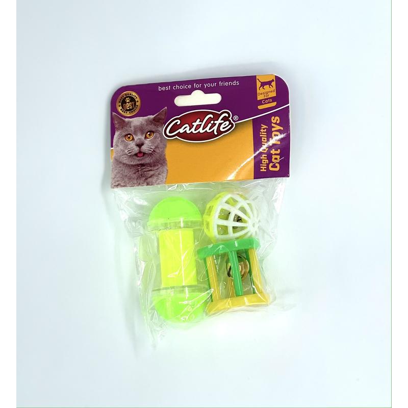 Sarı Toplu Dönen Silindirli Zilli Kedi Oyuncağı 2li Paket