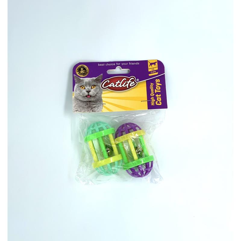 Yeşil/Sarı/Mor Silindir Zilli Kedi Oyuncağı 2li Paket